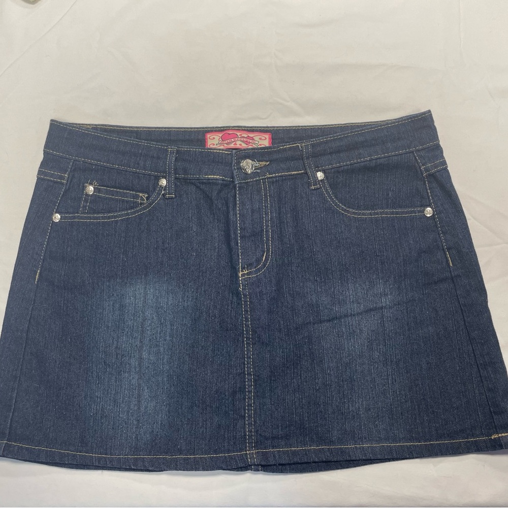 Denim Republic Dark Denim Mini Skirt with Embroidered Back Pockets